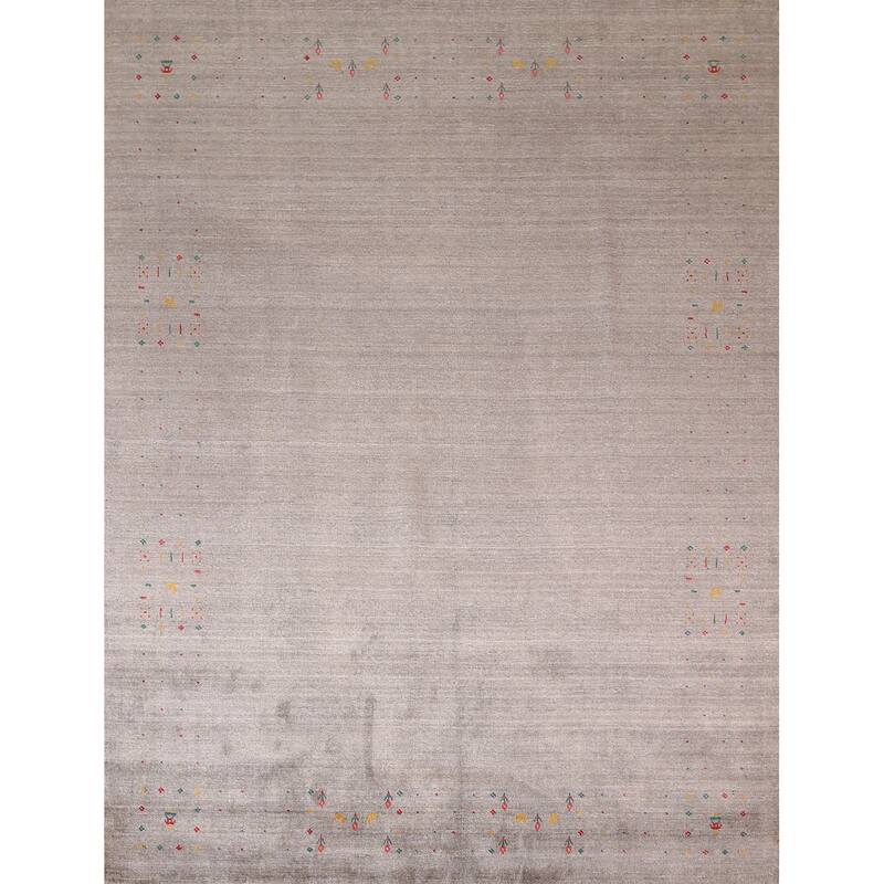 Earth Tone Striped Gabbeh Indian Area Rug Handmade Wool Carpet - 7'10" X 9'8"