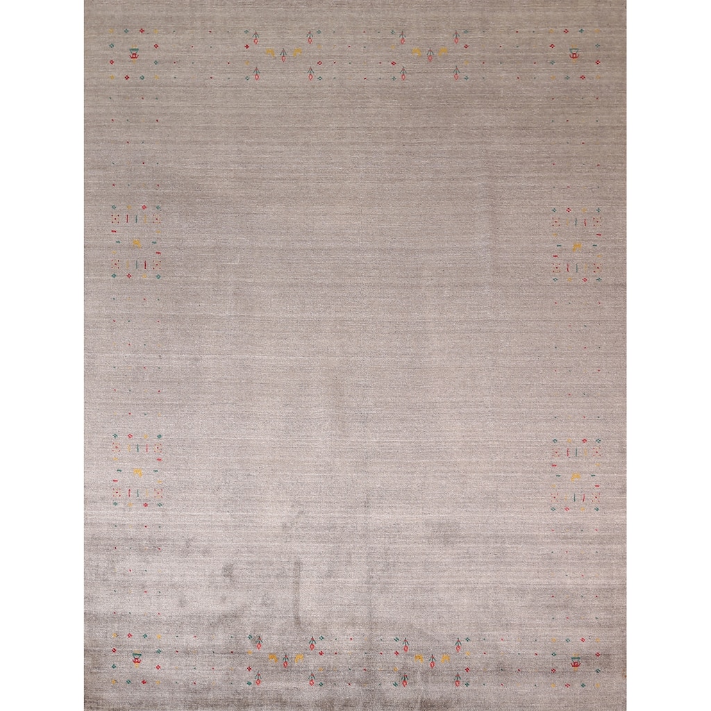 Earth Tone Striped Gabbeh Indian Area Rug Handmade Wool Carpet - 7'10" X 9'8"