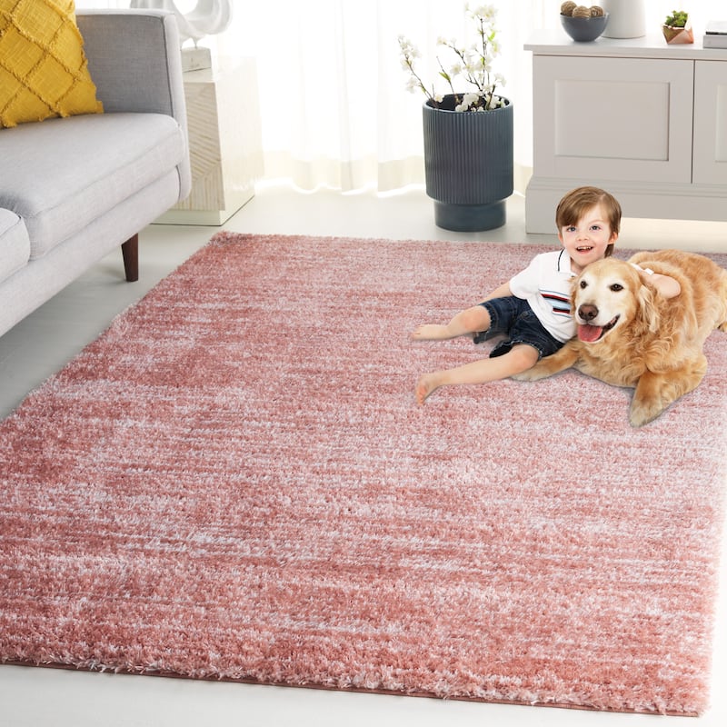 SAFAVIEH Tahoe Shag Yaprak Abstract 1.2-inch Thick Rug - 9' x 12' - Pink/Ivory - Rectangle