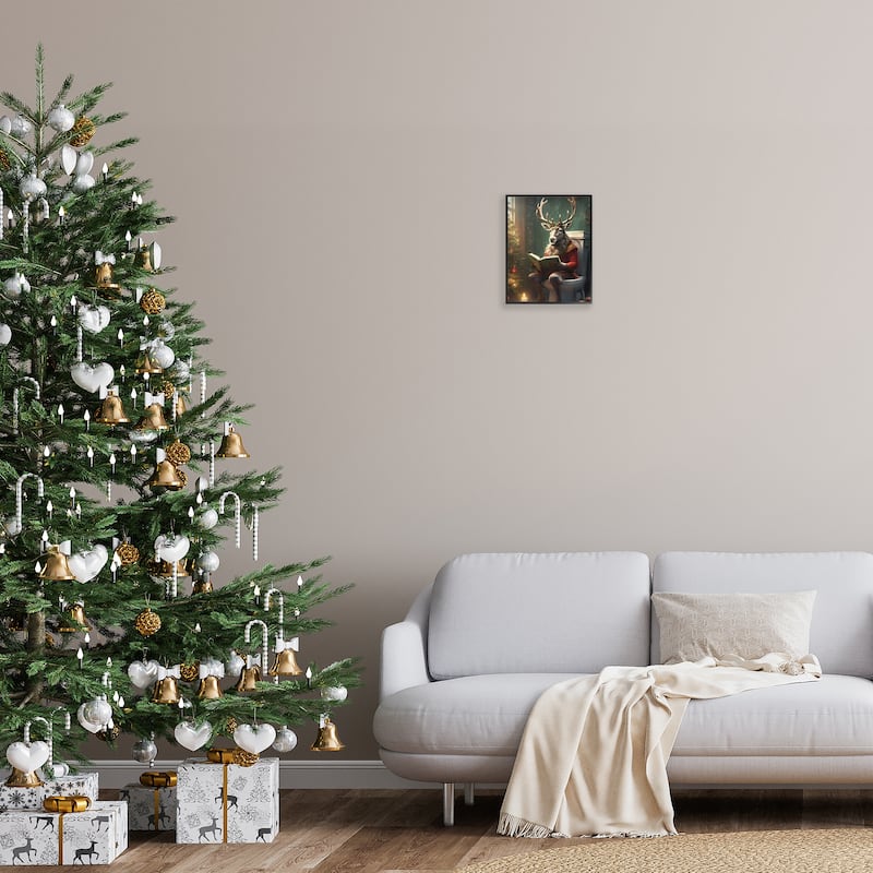 Stupell Reindeer in Festive Bathroom Framed Giclee Art Design By Jo Moulton