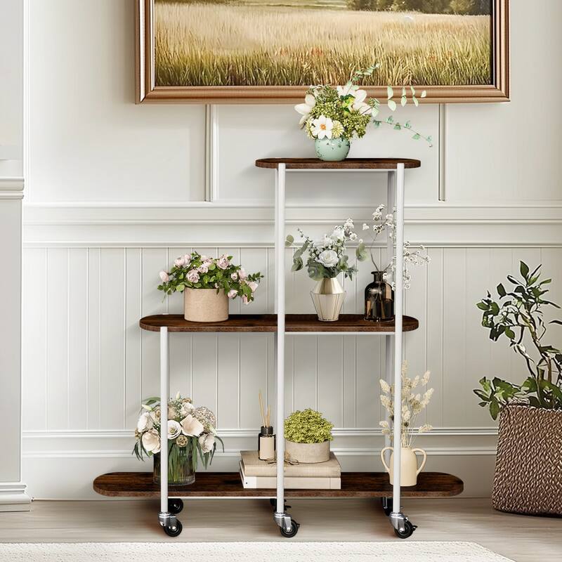 3 Tiers Plant Stand with Wheels Open Ladder Bonsai Holer - 44" W x 12" D x 42.8" H
