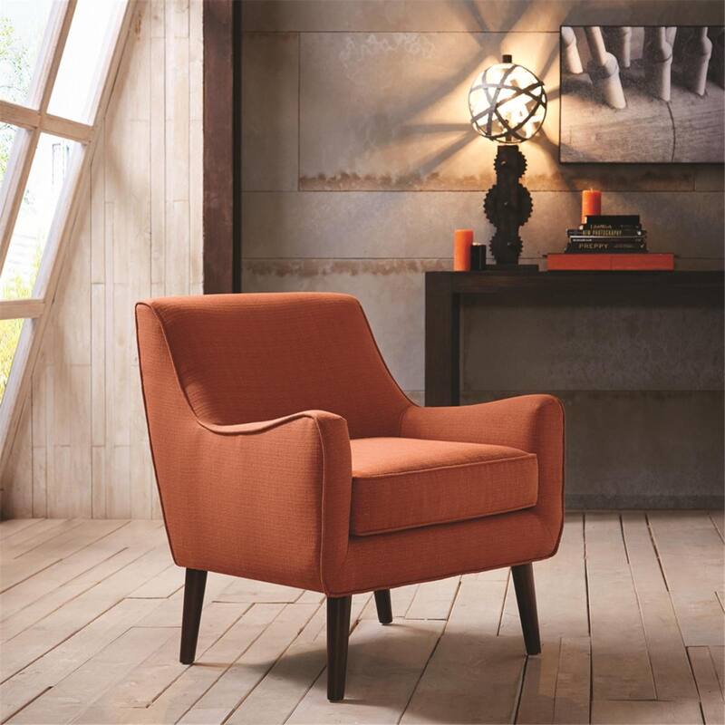 Roomfitters Mid-Century Accent Chair with Upholstered Seat, Solid Wood Legs & Cushion, Living Room Armchair, Burnt Orange