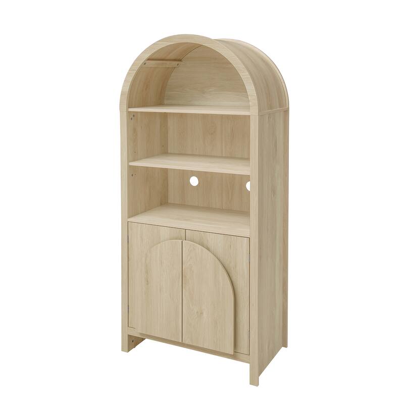 Arched Kitchen Cabinet with Fan-Shaped Handles, Wood Storage Cabinets, Accent Cabinet with Adjustable Shelves