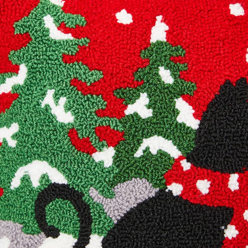 Glitzhome 14"L Hooked Dog Cat Christmas Throw Pillow Festival Home Office Decor