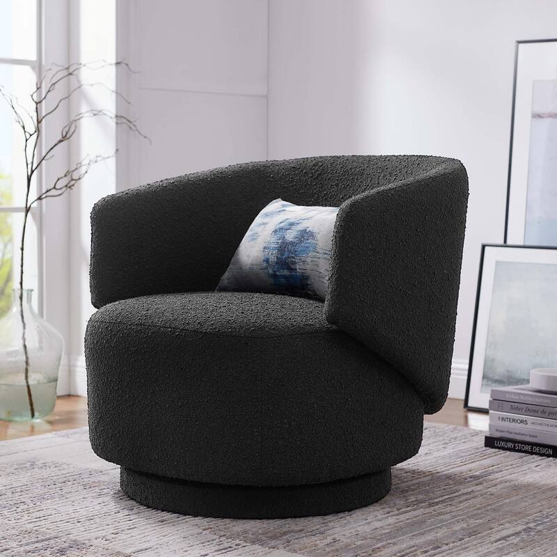 Celestia Boucle Fabric Swivel Chair - Black