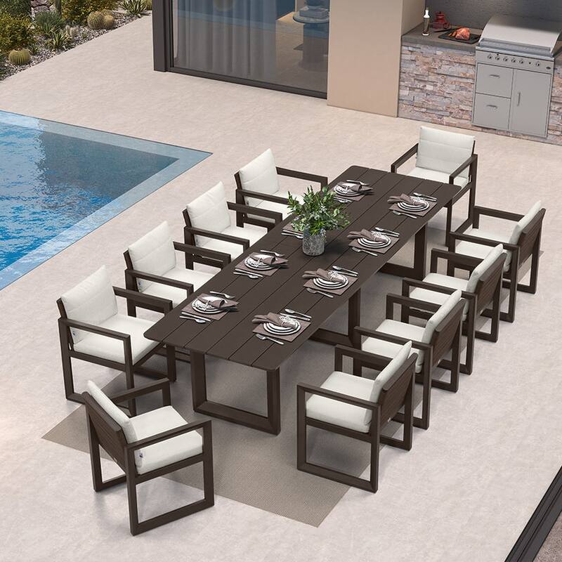 PURPLE LEAF Caesar Outdoor Dining Set Aluminum Luxury Patio Furniture with Olifen Removable Thick Cushion and Pillow-Bronze - 11-Piece（330）