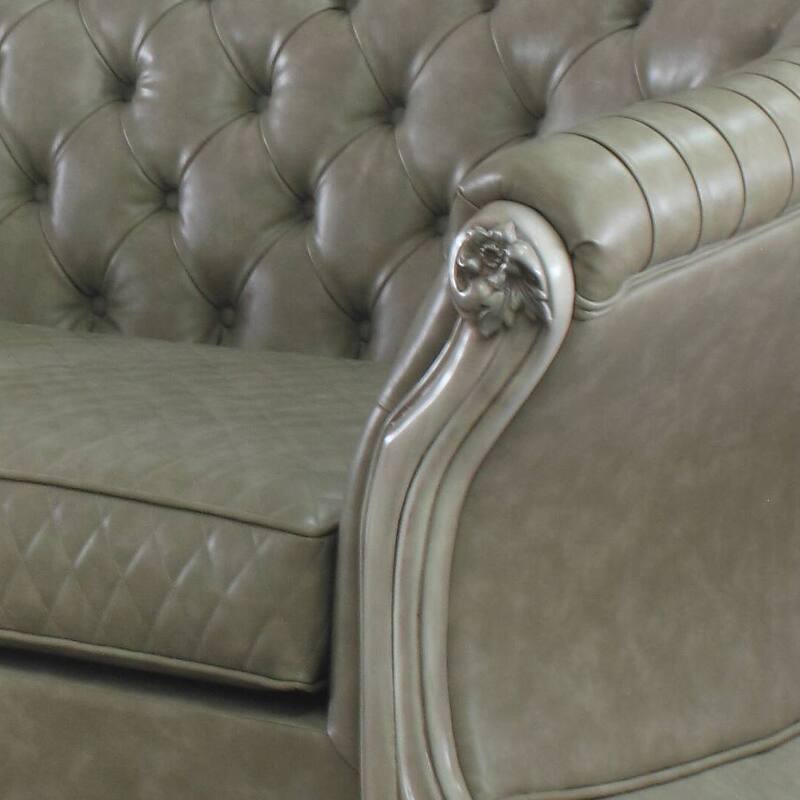Adison Vintage Bone White Button-Tufted Sofa with Nailhead Trim