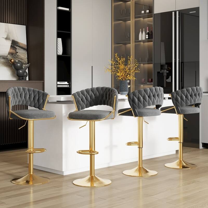 2/4 Set Velvet Adjustable Counter Stools Swivel Bar Stools With Backs - 24"-33"