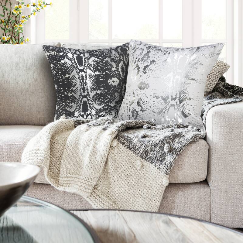 Metallic Snakeskin Throw Pillows - 20" - White and Silver - Set of 2