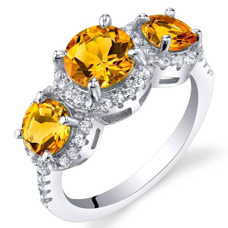 Sterling Silver 2 ct Citrine Halo Ring