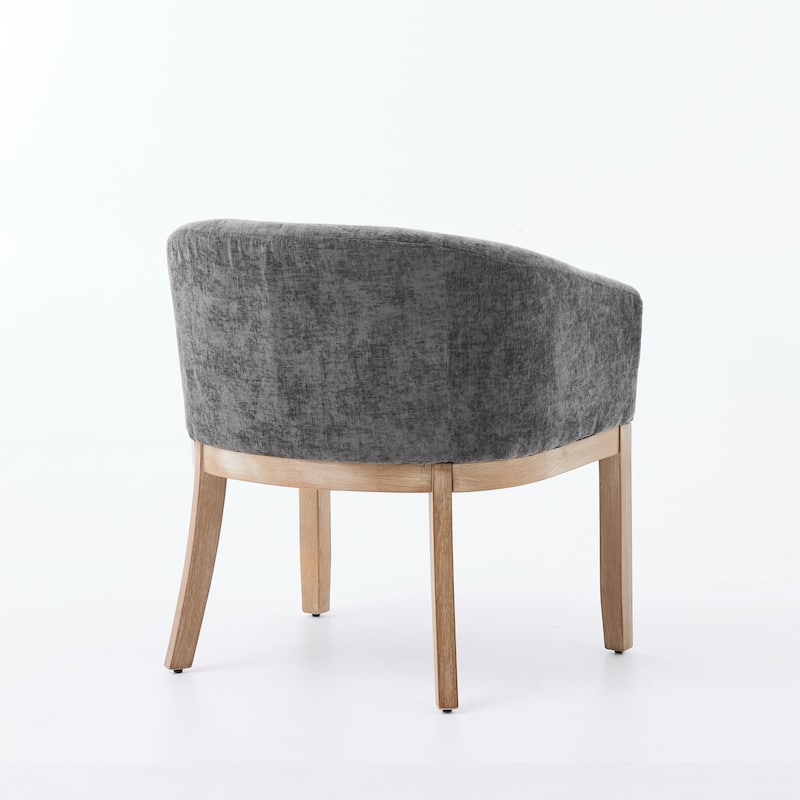 Mid Century Modern Upholstered Barrel Dining Chairs with Arms, Farmhouse Linen Kitchen Chairs with Natural Hardwood Frame