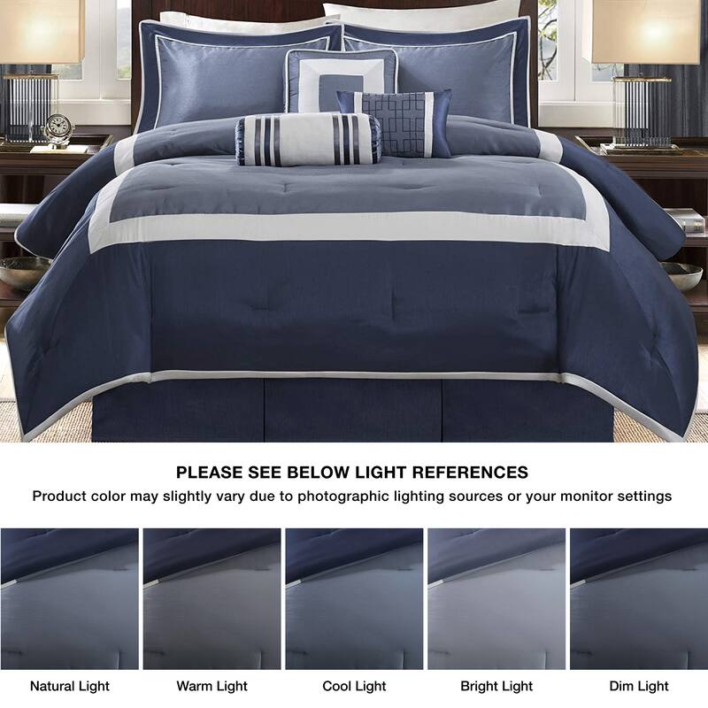 Madison Park Abigail Navy Solid Pieced 7 Piece Comforter Set