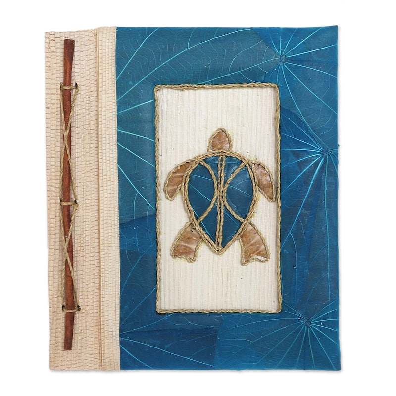 Novica Handmade Tortoise Thoughts In Blue Natural Fiber Journal
