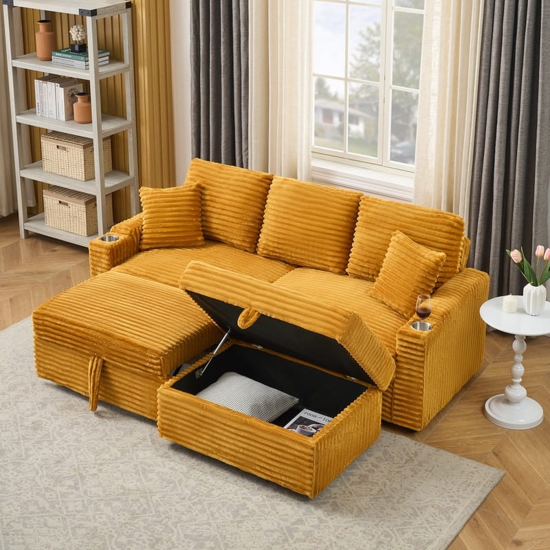80" Cordylona Sofa, Cup Holder, Ottoman Storage