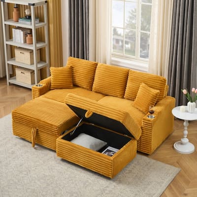 80" Cordylona Sofa, Cup Holder, Ottoman Storage