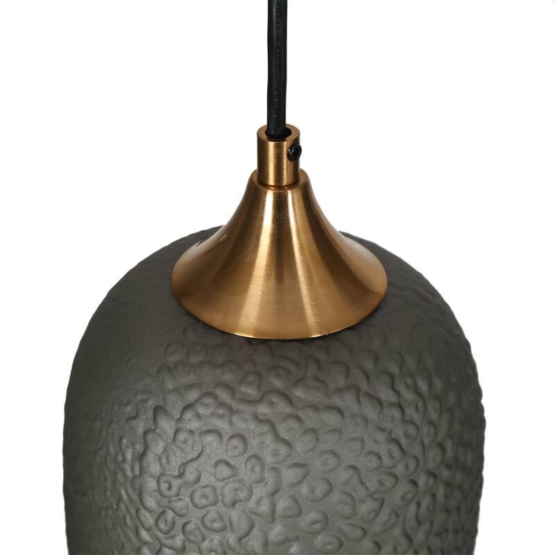 Modern Farmhouse 1-Light Textured Gray Glass Pendant Light for Kitchen Island - D6" x H70.3" Max