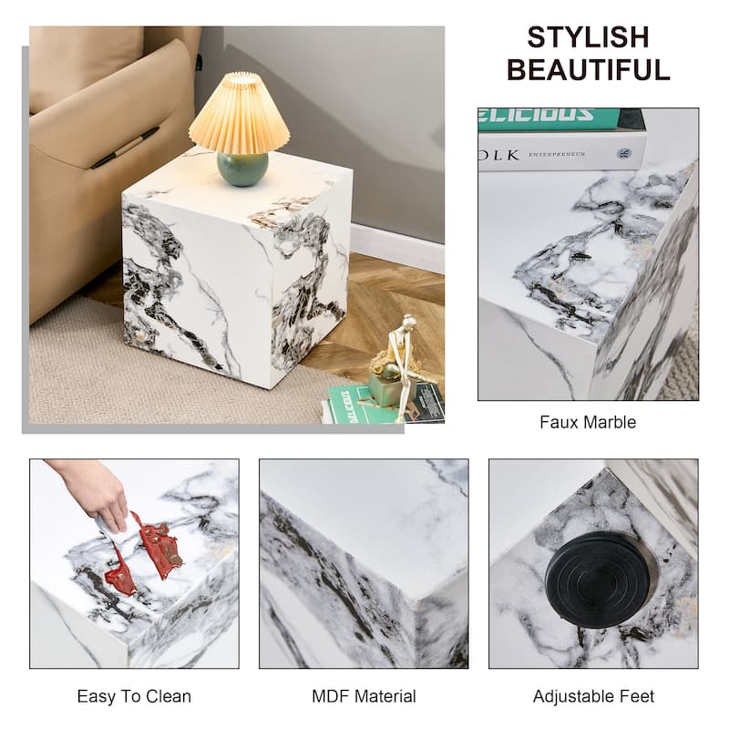 GDFStudio Kaelthas Wood Cube Coffee Table with Marble Texture