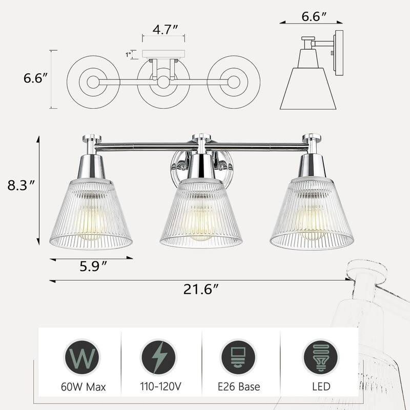 3-Light 22" Farmhouse Bathroom Vanity Light
