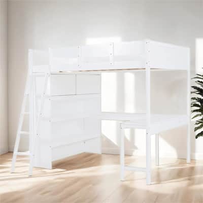 Full Size Loft Bed with Desk and Shelf