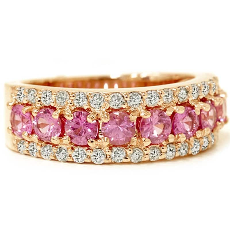 1 1/2ct Pink Sapphire & Diamond Wedding Ring Rose Gold