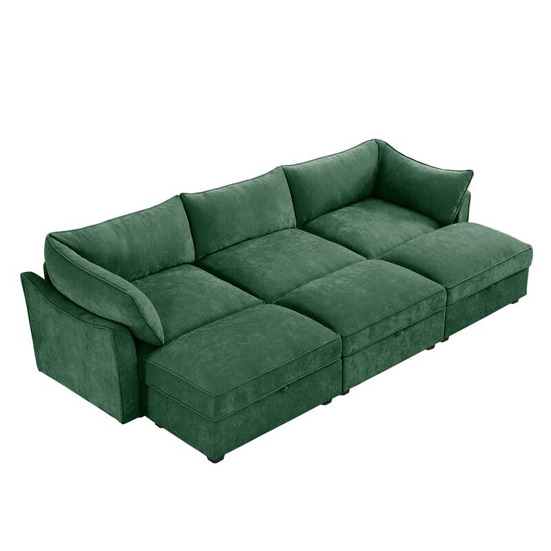 GDFStudio - Chenille 3-Seater 112.6" Modular Sofa with 3 Ottomans
