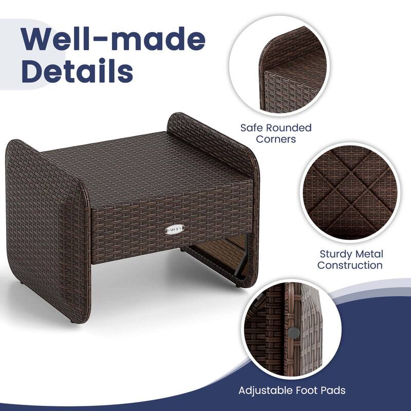 Patiojoy 2 Pieces Outdoor Patio PE Wicker Ottomans with Removable - See Details