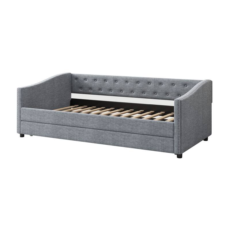 Upholstered Tufted Twin Size Daybed with Twin Size Trundle Sofa Bed