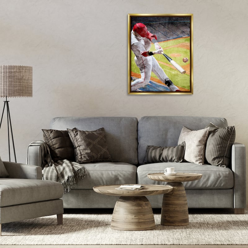 Stupell Athlete Hitting Baseball Framed Floater Canvas Wall Art Design By Kim Allen
