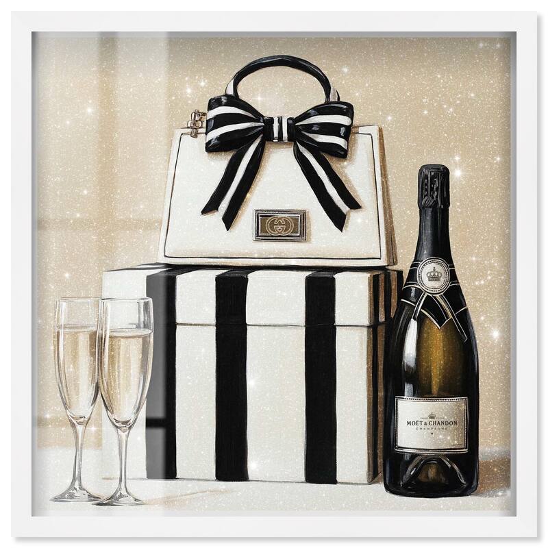 Black and White Striped Glam Shadowbox by Art Remedy - White - 16" x 16"