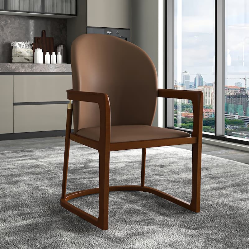 LeisureMod Svelta Modern Leather Dining Chair - Mid century Accent Arm Chair for Home Office Kitchen Dining Room