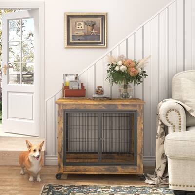 Modern Double Door Dog Cage Dog Cage Coffee Table Indoor Kennel for Medium Dogs with Pull Out Tray Dog Cage