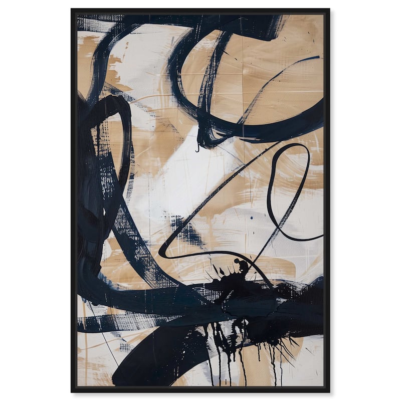 Art Remedy Flowing Framed Abstract Shapes 1 Piece Canvas Wall Art - 37 x 55 - Black