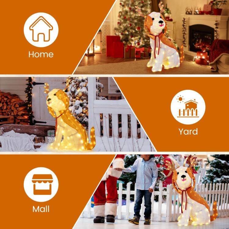 43.5 Inch Lighted Christmas Dog with 164 LED Lights Antlers and Scarf - Brown - 34.5" x 20" x 43.5"(L x W x H)