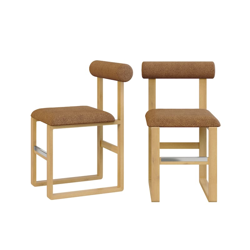 Corvus Caen Teddy Fabric Bar Stools with Wood Legs (Set of 2) - Orange