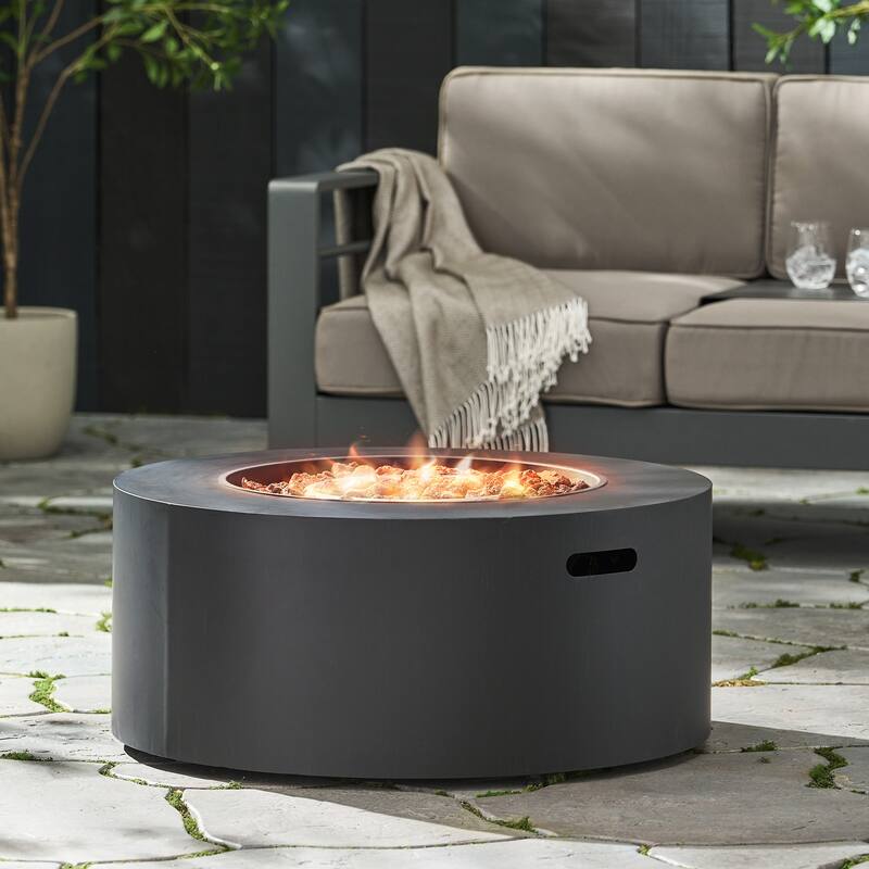 32 in. W x 32 in. D x 13.5 in. H Iron Propane Gas Burning Round Outdoor Patio Fire Pit in Dark Grey - dark grey - Propane