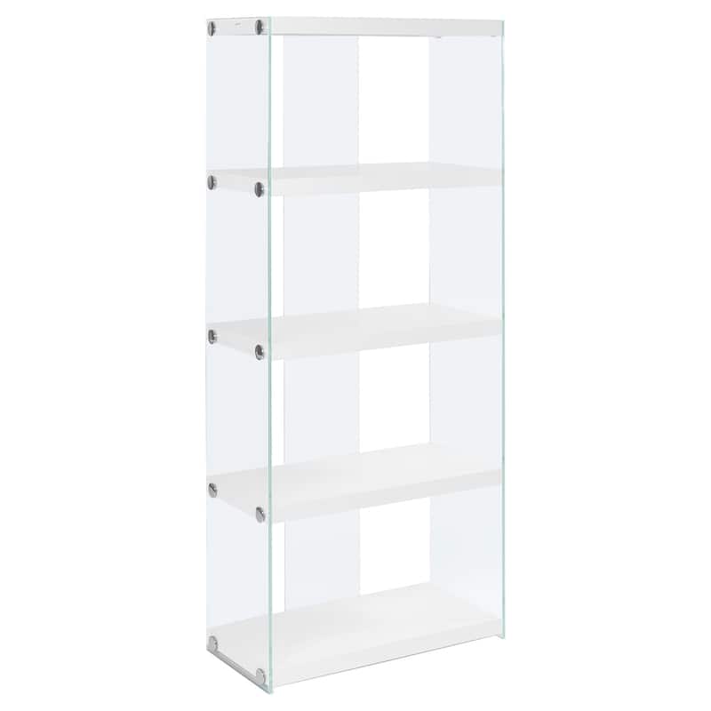 5-Tier Bookshelf Etagere with Glass Shelves - Modern White Bookcase for Home Office & Bedroom - 60