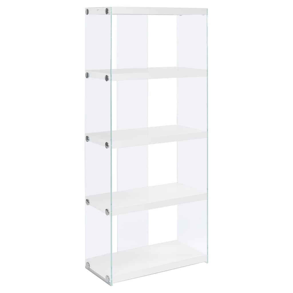 5-Tier Bookshelf Etagere with Glass Shelves - Modern White Bookcase for Home Office & Bedroom - 60