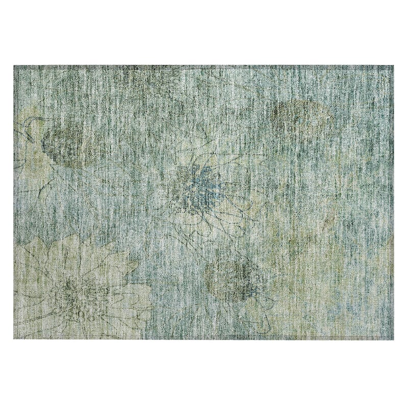Machine Washable Indoor/ Outdoor Contemporary Floral Chantille Rug
