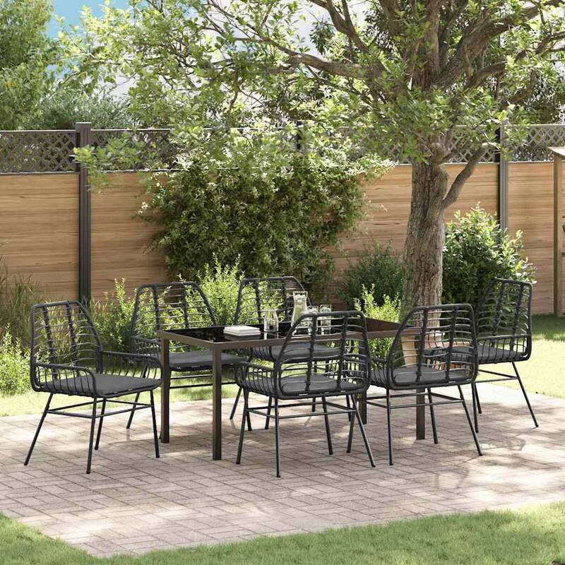 vidaXL Garden Dining Set Poly Rattan - Black-23.62x20.08x33.86 inch