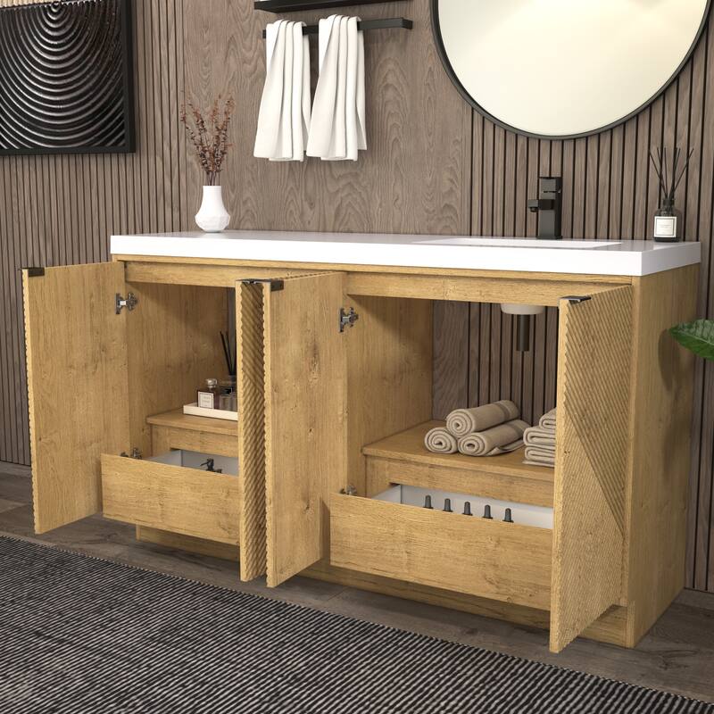 Milano 60" Freestanding Bathroom Vanity with Right White Sink