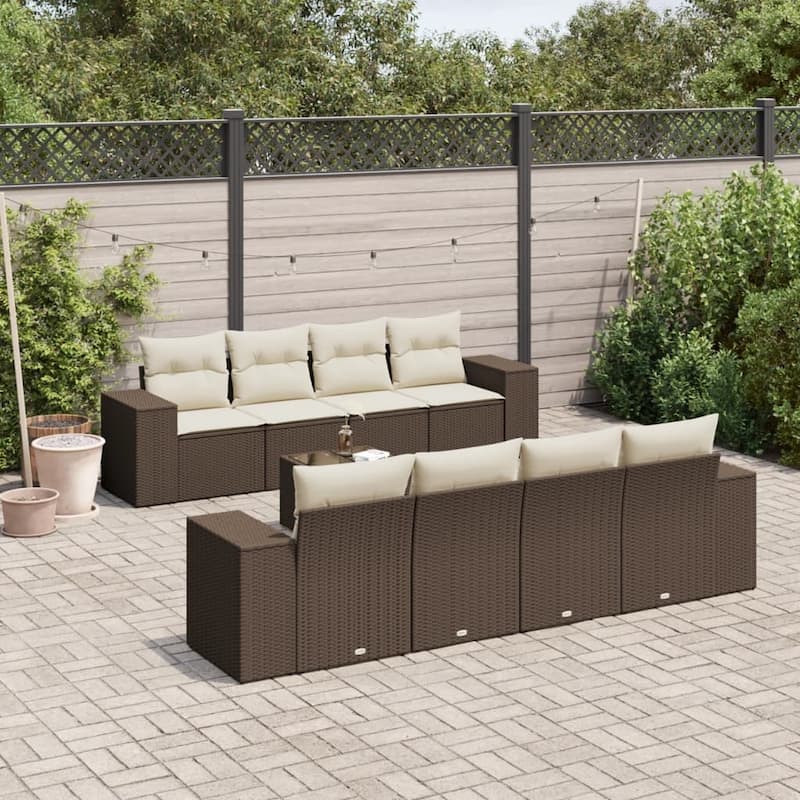 vidaXL Patio Sofa Set with Cushions Outdoor Furniture 9 Piece Poly Rattan - 21.7 x 21.7 x 14.6 - Brown and cream