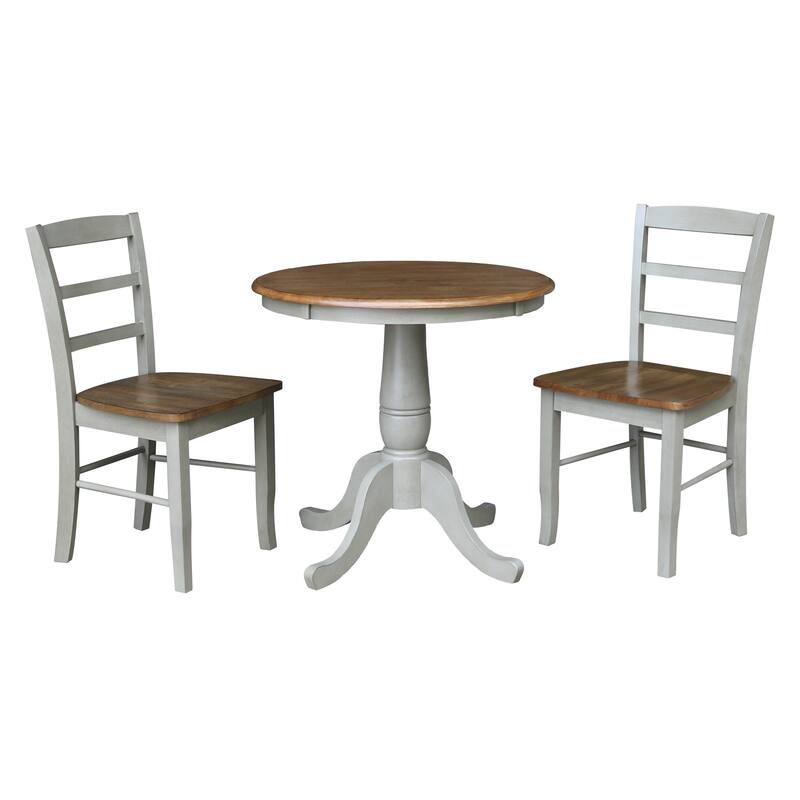 30" Round Pedestal Dining Table with 2 Madrid Ladderback Chairs - 3 Piece Dining Set