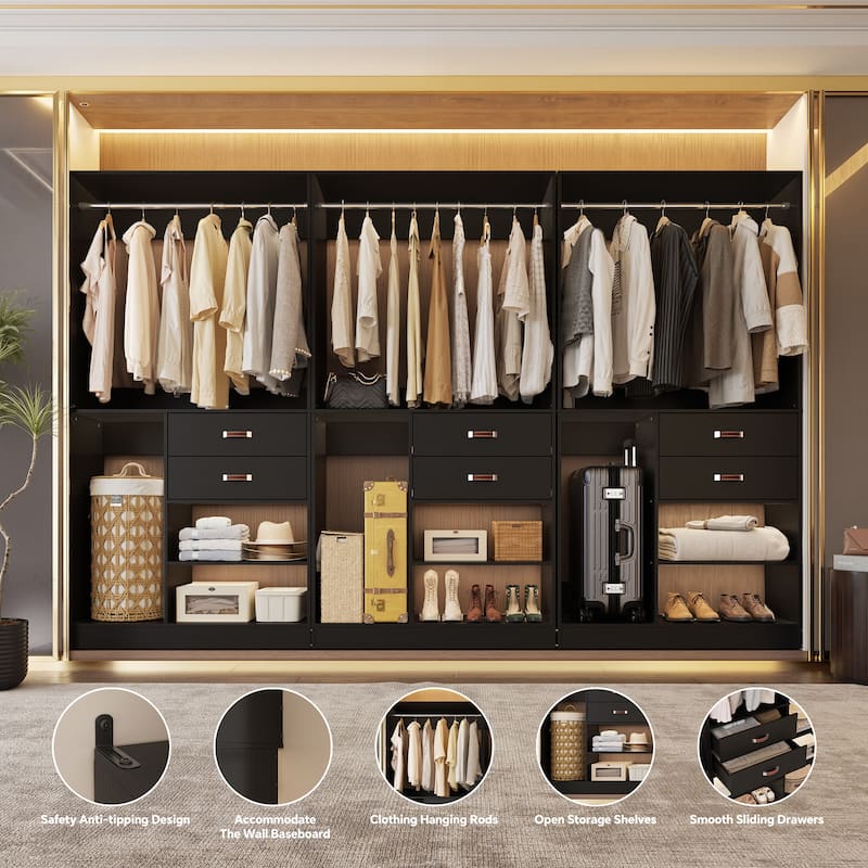 40'' Large Closet System with Shelves and 2 Drawers, Freestanding Closet Organizer with Hanging Rods