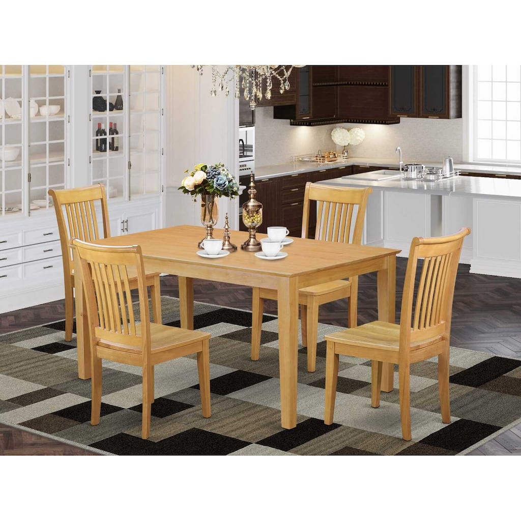 HomeStock 5-Pc Natural Oak Finish Solid Wood Top - Dining Room Set - Seats 4