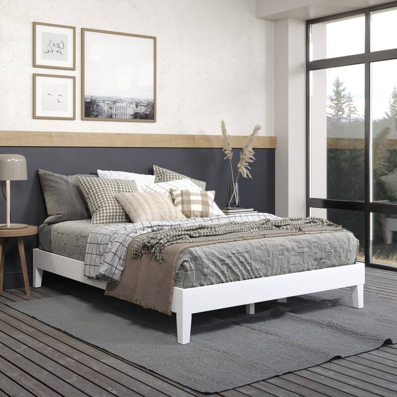 White Queen Platform Bed with Under Bed Storage and 28-Slat Dual-Zone System