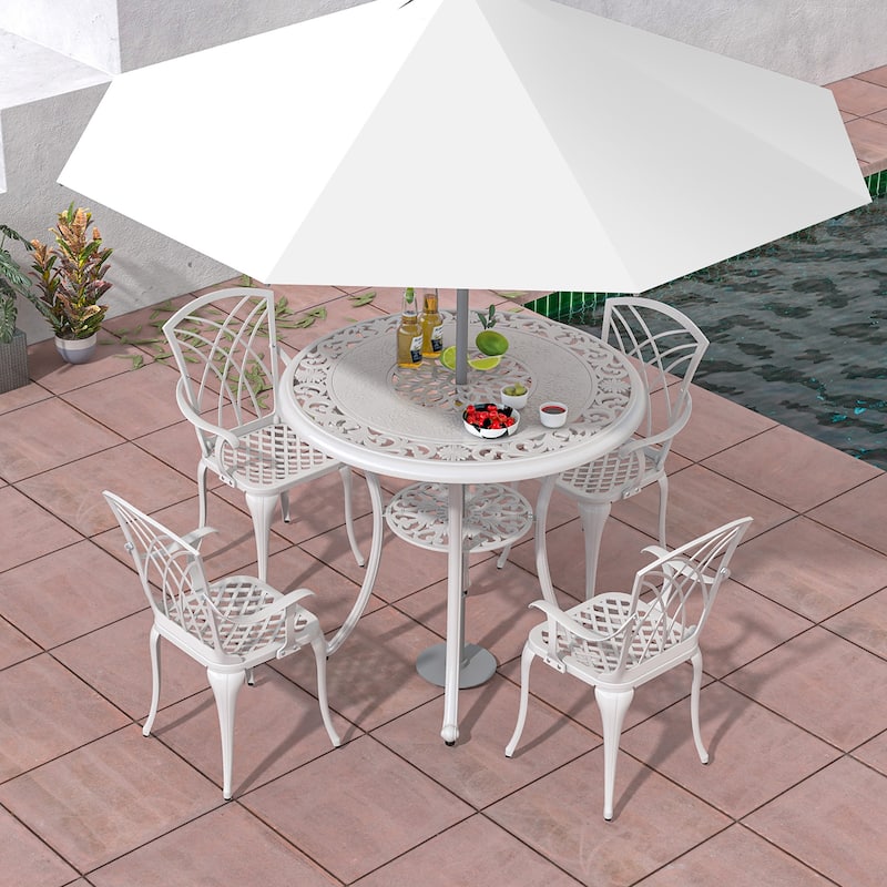Gymax 5 Pieces All-Weather Outdoor Cast Aluminum Dining Set Round