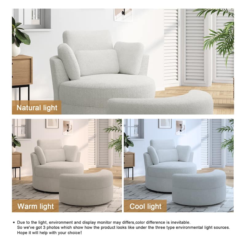 Upholstered Swivel Accent Chair with Wooden Tray Storage Ottoman