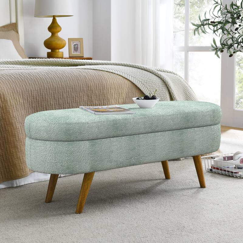 Farmhouse Style Fabric Solid Wood Storage Bench with Flip Top