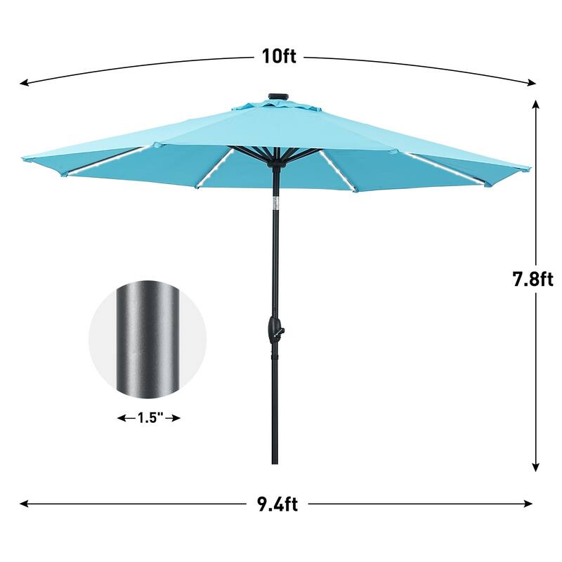 10ft Patio Umbrella with Lights Outdoor Solar Umbrella