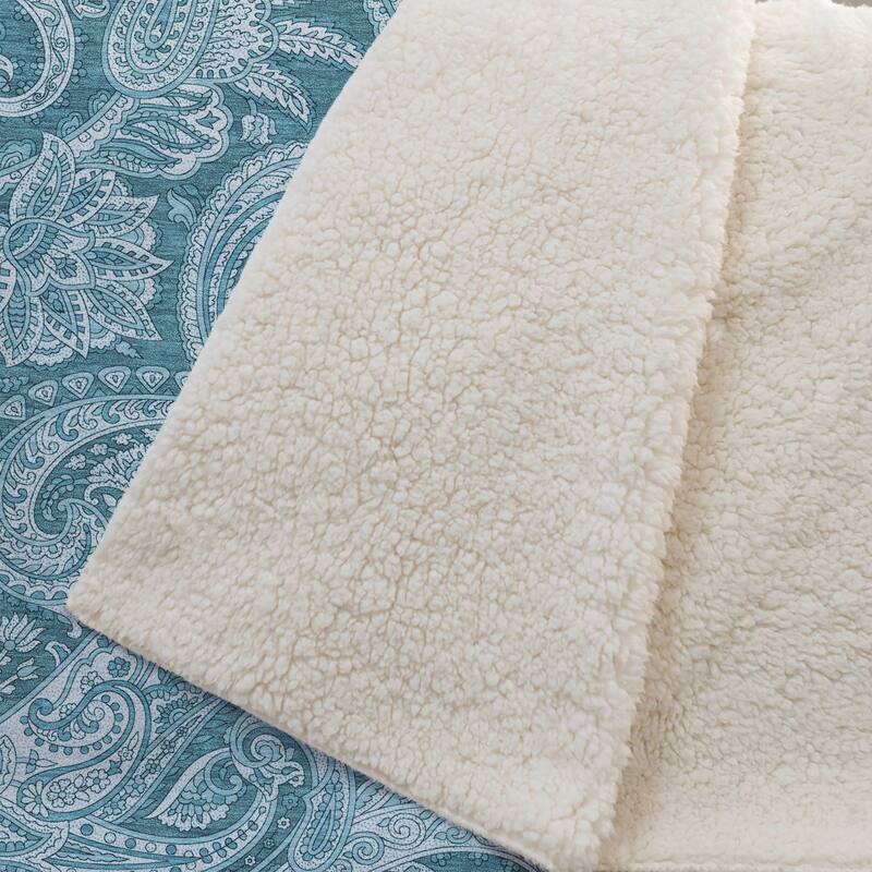 Premium Machine Washable Paisley Sherpa Throw Blanket